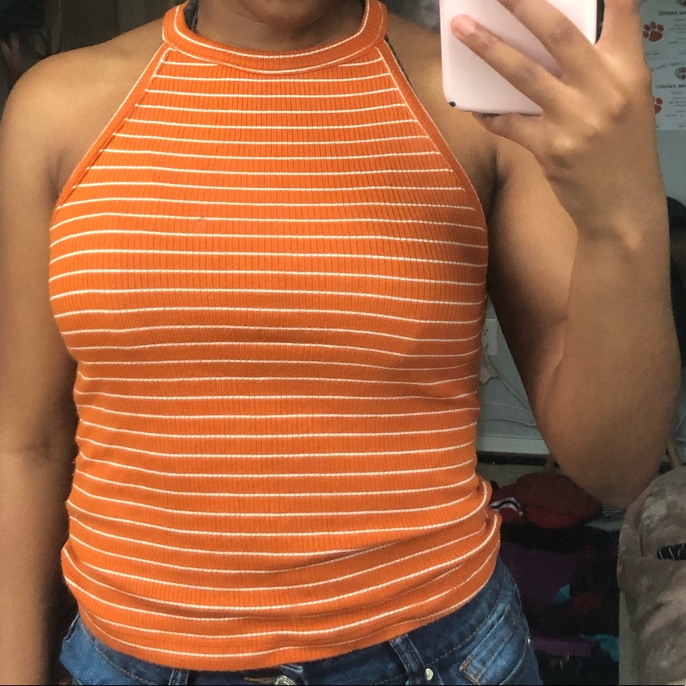 Orange and White Striped Halter Top
